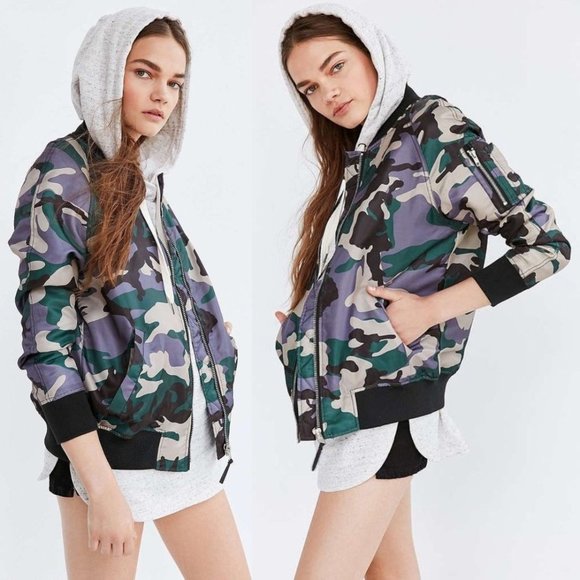 Anthropologie Jackets & Blazers - ANTHRO x SILENCE + NOISE Rita Camouflage Lightweight Bomber Jacket MEDIUM Satin